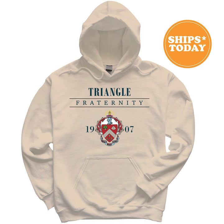 a white sweatshirt with the words triangle fraternity printed on it