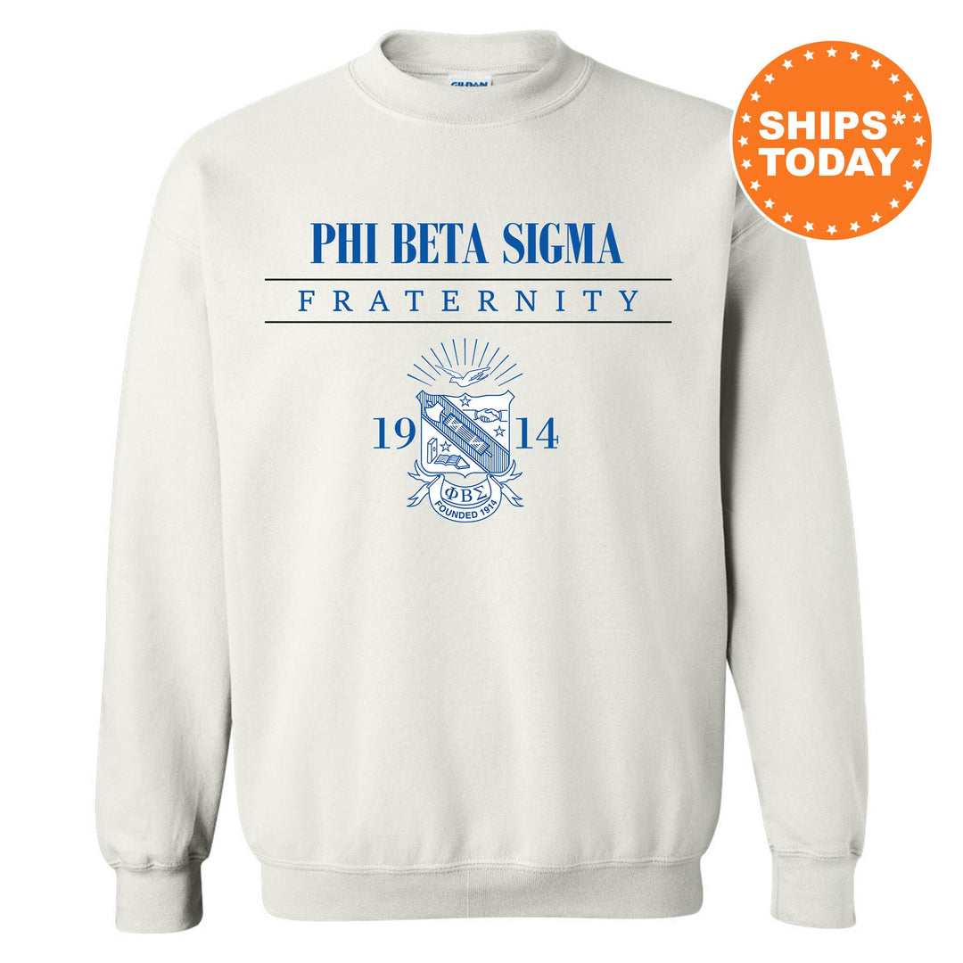 a white sweatshirt with the phi delta sigma fraternity seal on it