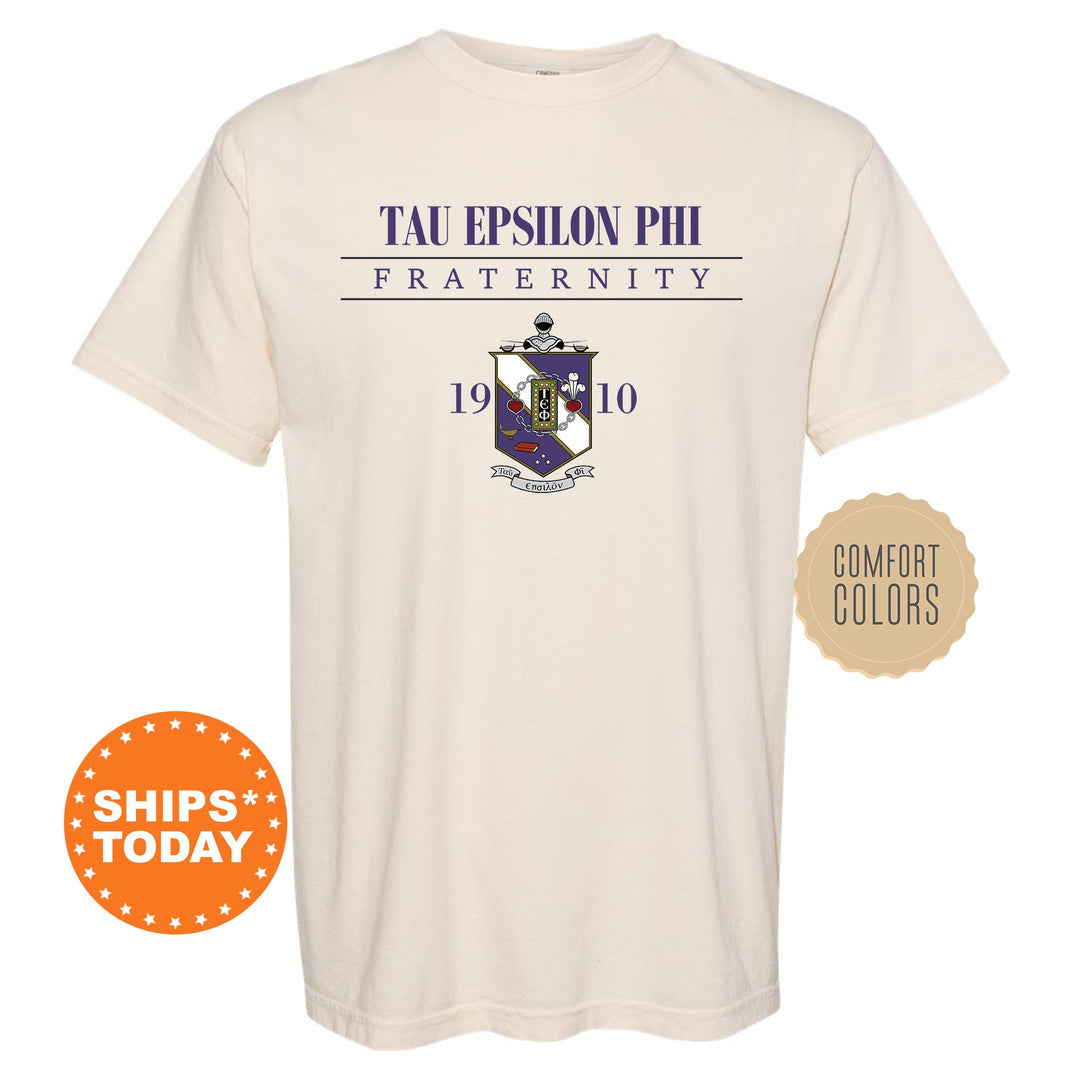 a white t - shirt with the words tau epsion phi fraternity on it