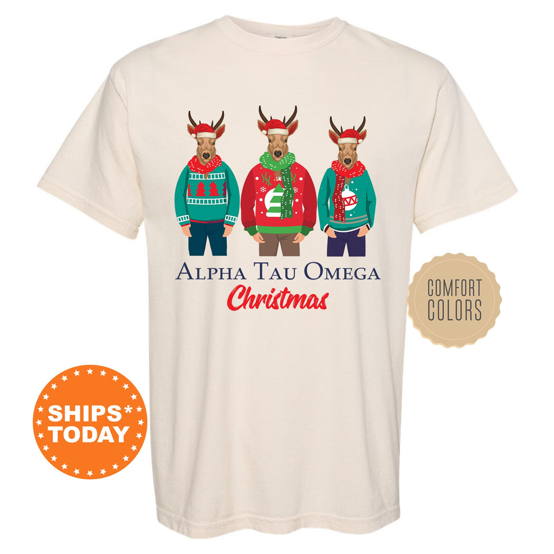 a white t - shirt with three reindeers wearing ugly ugly ugly ugly ugly ugly