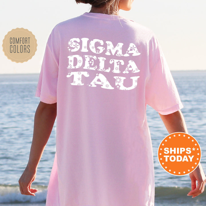 Sigma Delta Tau White Floral Sorority T-Shirt | Sig Delt Floral Shirt | Comfort Colors Tee | Big Little Sorority Gift | Sorority Merch _ 13289g