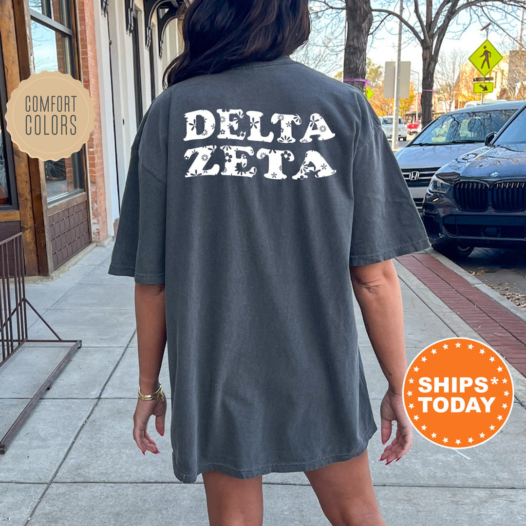 Delta Zeta White Floral Sorority T-Shirt | Dee Zee Floral Shirt | Comfort Colors Tee | Big Little Sorority Gift | Sorority Merch _ 13281g