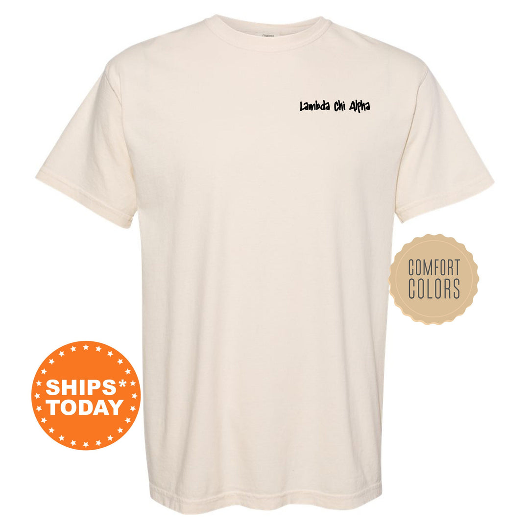 a white t - shirt with a black print on the chest