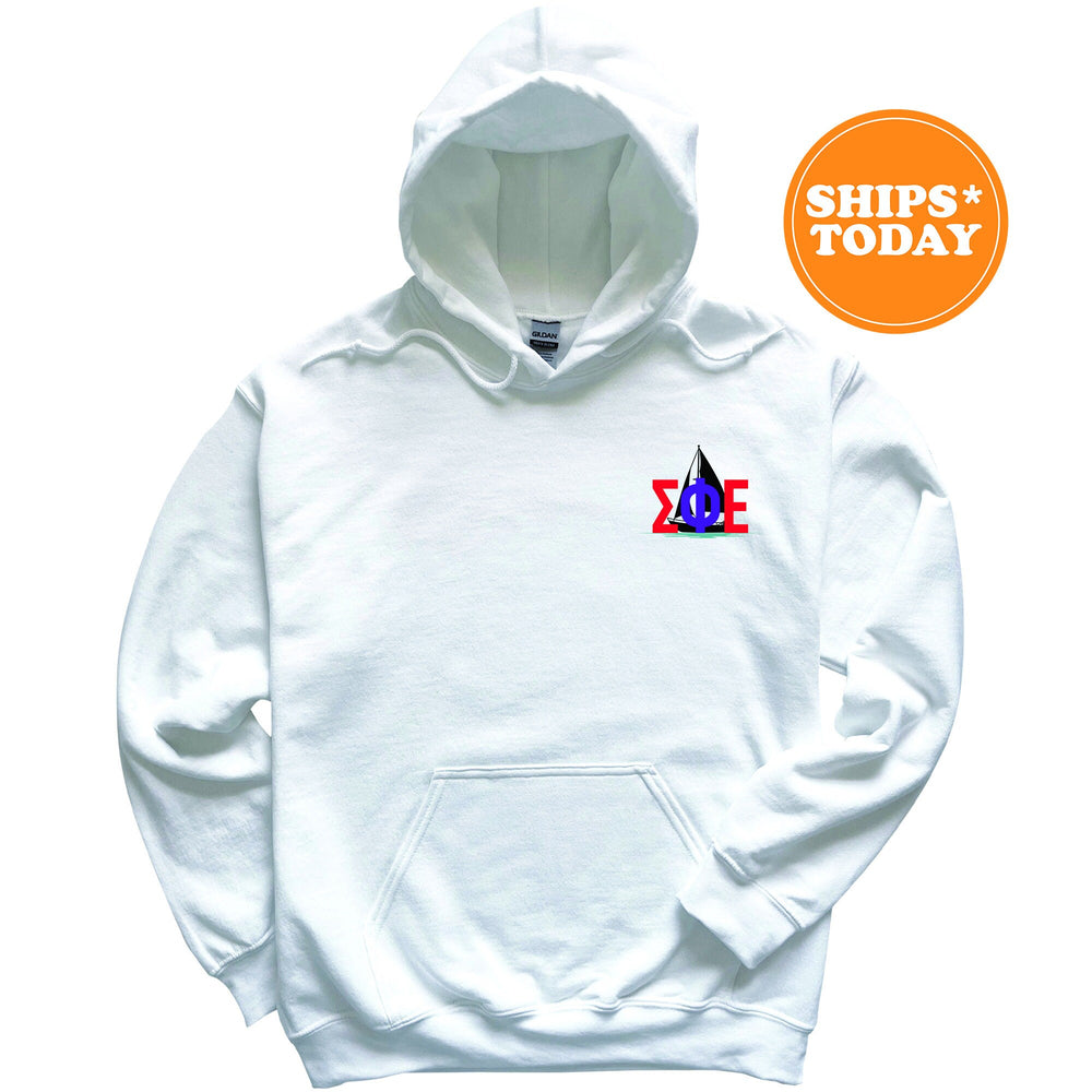 a white hoodie with a colorful triangle on it